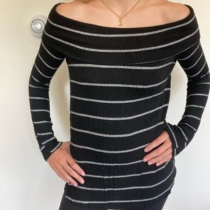 Off the shoulder black and white top